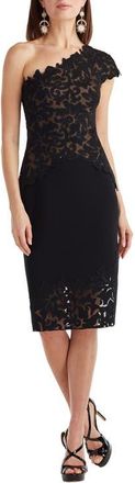 Tadashi Shoji Laser Cutout One-Shoulder Cocktail Dress in Black/Nude at Nordstrom, Size 14