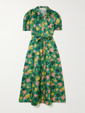 Saloni Abito Chemisier Midi In Seta Stampata Con Cintura Vanessa D - Verde
