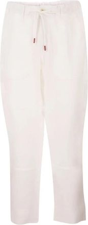 Kiton Linnen broek met trekkoord - Heren - Straight fit broeken - Wit - XL - Linnen - Broeken