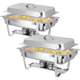 MegaChef 9.5 Quart Stackable Stainless Steel Professional Chafing Dish/Food Warmer/Buffet Server Serving Trays, Set of 2 in Silver at Nordstrom
