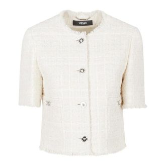 Versace Tweed Jackets, female, White, Size: M Tweed Cotton Zipped Jacket