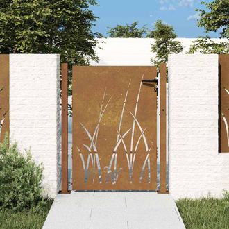 Berkfield Home Garden Gate 105x155 cm Corten Steel Grass Design in Brown