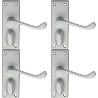 Loops 4x PAIR Victorian Scroll Handle on Privacy Backplate 118 x 43mm Satin Chrome