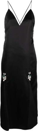 Wales Bonner Kristalversierde satijnen jurk - Dames - Casual kleedjes - Zwart - L - Satijn - Kleedjes