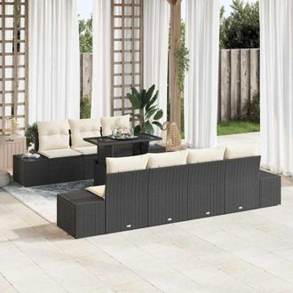vidaXL Conjunto De Sof&aacute; De Jard&iacute;n 8 Pcs Negro Y Crema 100 X 55 X 73 Cm Vidaxl