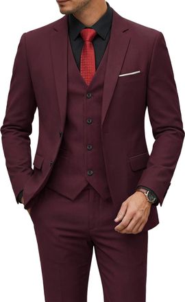 Eastside Mens 3 Pieces Suit, Slim Fit 2 Buttons Tux, Blazer Vest &Pants Jacket Set - Red - Medium