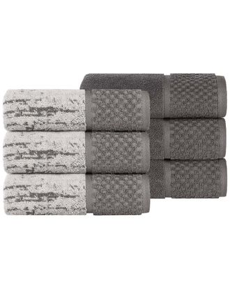 Superior Set Of 6 Lodie Cotton Plush Jacquard Solid & Two-Toned Hand Towels