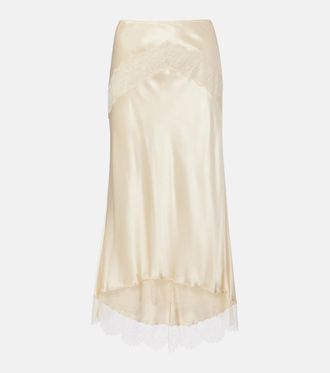 Dolce & Gabbana Lace-trimmed silk-blend satin slip skirt