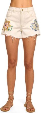 Ramy Brook Floral Embroidery Denim Cutoff Shorts in White Embroidered at Nordstrom, Size 29