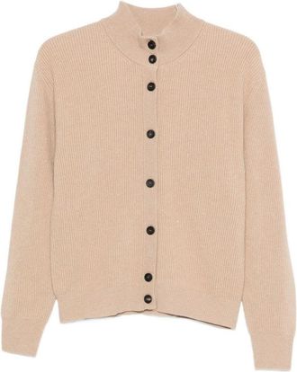 PESERICO Beige Ribbed Knit Sweater With High Neckline