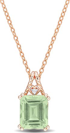 Mimi & Max 5 3/5ct TGW Octagon-Cut Green Quartz and White Topaz Pendant with Chain in Rose Silver