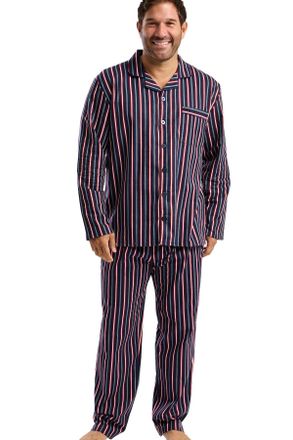 Reev&egrave; Mens Hebden Classic Brushed Cotton Pyjama Set - Revere Collar Button-Front Top & Elastic Waist Pant Soft Woven Flannel Sleepwear with Piping (UK, Alph