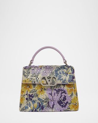 Valentino Garavani Mini Floral Crystal Leather Top-Handle Bag
