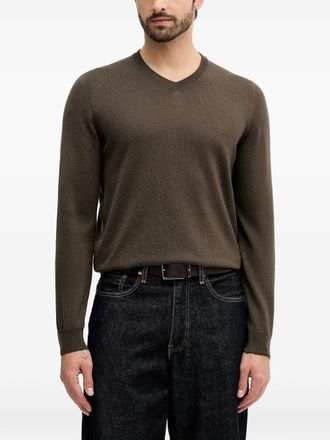 BOSS V-neck logo-embroidered sweater - men - Fabric - S - Brown