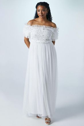 Coast Bardot Mesh And Sequin Ruffle Wedding Dress