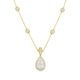 Diana M. Jewels 14kt Yellow gold Lab Grown 8.00 ct Pear Diamond Halo Pendant With Bail
