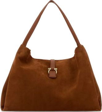 Ferragamo Gancini-detail suede shoulder bag - Bruin