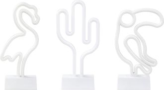 Beliani Conjunto De 3 Letreros Led De Ne&oacute;n Azul Verde Rosa Pvc Luces Pilas Accesorio Mabel