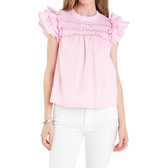 English Factory Ruffle Cotton Top in Light Pink at Nordstrom Rack, Size X-Small