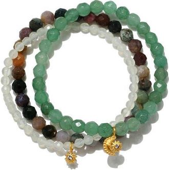 Satya Jewelry Manifest Peace Gemstone Bracelet Set in Green at Nordstrom