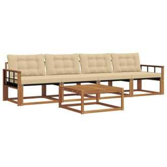 vidaXL Conjunto De Sof&aacute;s De Exterior Con Coj&iacute;n 5 Pcs Natural Y Beige Vidaxl