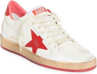 Golden Goose Ball Star Low Top Sneaker in White/Strawberry Red at Nordstrom, Size 10Us