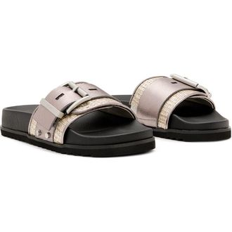 AllSaints Ellie Raffia Stud Slide Sandal in Silver at Nordstrom Rack, Size 8Us / 38Eu