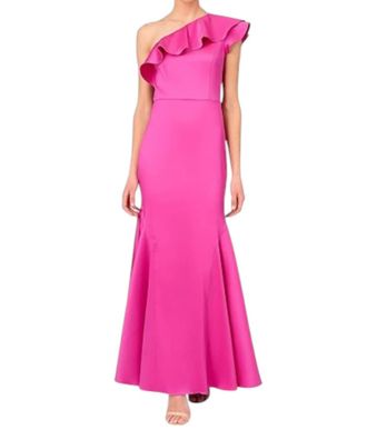 Aidan Mattox One Shoulder A-Line Gown In Magenta