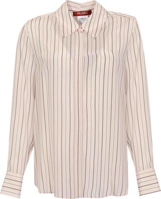 Max Mara Mstflirt Shirt In Pink Striped Crepe De Chine