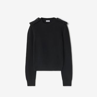 Burberry Check Epaulette Wool Cashmere Blend Sweater