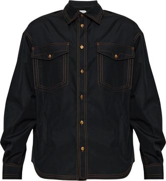 Versace Shirt met Contrasterende Stiksels - Heren - Casual Overhemden - Zwart - 2XL - Katoen - Overhemden