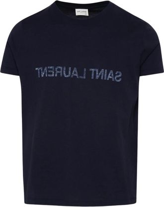 Saint Laurent Geribbelde T-shirt met ronde hals - Heren - T-shirts - Blauw - S - Katoen - Tops