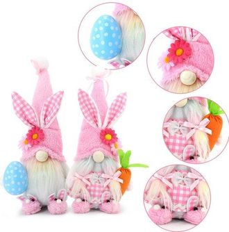 OEM Decoraci&oacute;n De Gnomo De Pascua, 2 Piezas - Rosa, Peluche, Conejito Sueco, Decoraci&oacute;n De Mesa