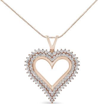 House of Brilliance 10K Rose Gold Plated.925 Sterling Silver 2.00 Cttw Diamond Heart 18 Pendant Necklace (I-J Color, I2-I3 Clarity)