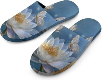 Generic Lotusflower Butterflies Mens Slippers Warm Non-Slip Houes Shose Spa Slipper for Home Bedroom
