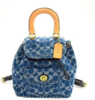 Coach Blue Brown Gold Denim Leather Backpack (Pre-Owned)