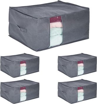 Relaxdays Relaxdays - 5 x storage bag, with zip, bedding, clothes, under-bed storage, hbt: 30 x 60 x 45 cm, bed box, grey