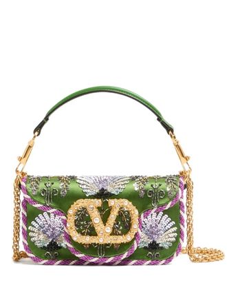 Valentino Garavani Borsa tote Loc&ograve; piccola con ricamo - Verde