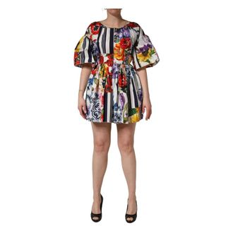 Dolce & Gabbana Short Dresses, female, Multicolor, Size: S Patchwork Cotton Poplin Mini Dress