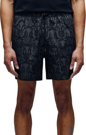 Psycho Bunny Reeves Bunny Print Swim Trunks in Black at Nordstrom Rack, Size Xxx-Large