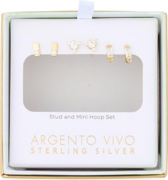 Argento Vivo Set of 3 Cubic Zirconia Stud & Front/Back Earrings in Gold at Nordstrom Rack