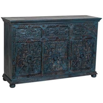 Wanderlust Deco Aparador de madera artesanal azul 147x45x96h cm