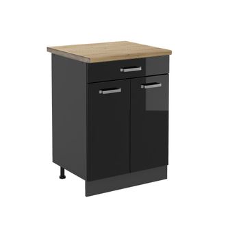 Vicco Mueble Bajo De Cocina R-line, Negro Brillo Intenso, 60 Cm, Roble Ap