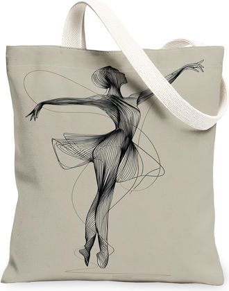 Generic Elegant Dancer Canvas Tote Bags, Artistic Line Art Design Reusable Grocery Bags, Lightweight Washable Shoulder Strap Canvas, Beige, 13x15 Inch