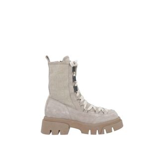 Brunello Cucinelli Beige Leather Lace-Up Womens Boots