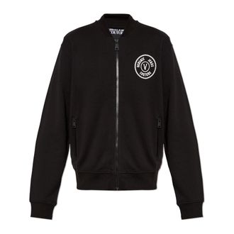 Versace Jeans Couture Sweatshirt met logo - Heren - Vesten met rits - Zwart - S - Katoen - Hoodies & sweatvesten