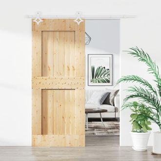 Berkfield Home Sliding Door with Hardware Set 80x210 cm Solid Wood Pine in Brown