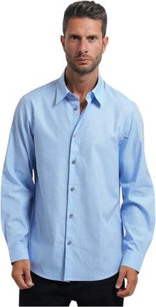 A|X Armani Exchange Geometric Jacquard Shirt - Heren - Casual Overhemden - Blauw - XL - Katoen - Overhemden