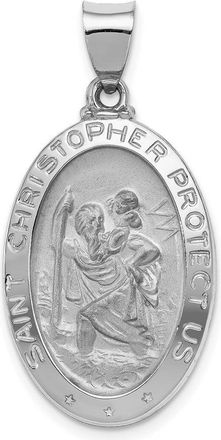 Diamond2Deal 14k White Gold Polished Satin St Christopher Medal Hollow Pendant
