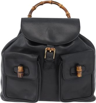 Gucci Vintage Bamboo Backpack Leather Black Leather Backpack Bag (Pre-Owned)